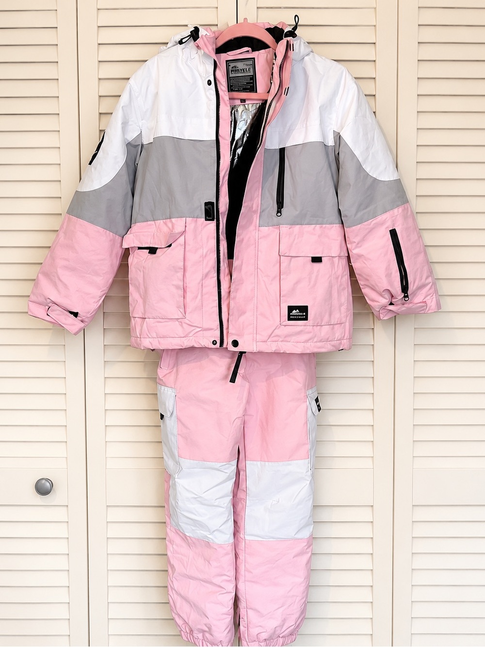 Kids Colorblock Pink & Gray Puffer Jacket and Snow Pants Set